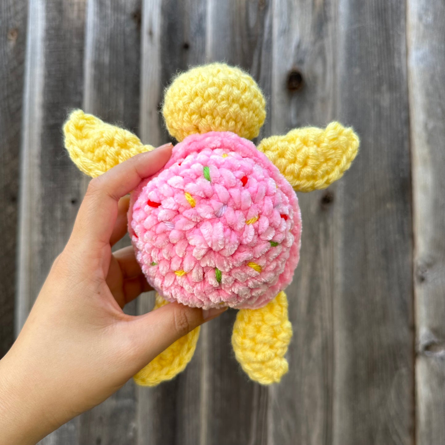 crochet pink sugar cookie turtle