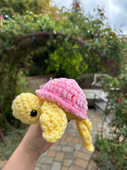 crochet pink sugar cookie turtle