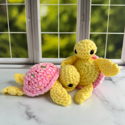 crochet pink sugar cookie turtle